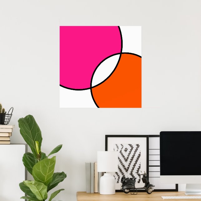 Hot Pink Orange White Circles  Poster (Home Office)