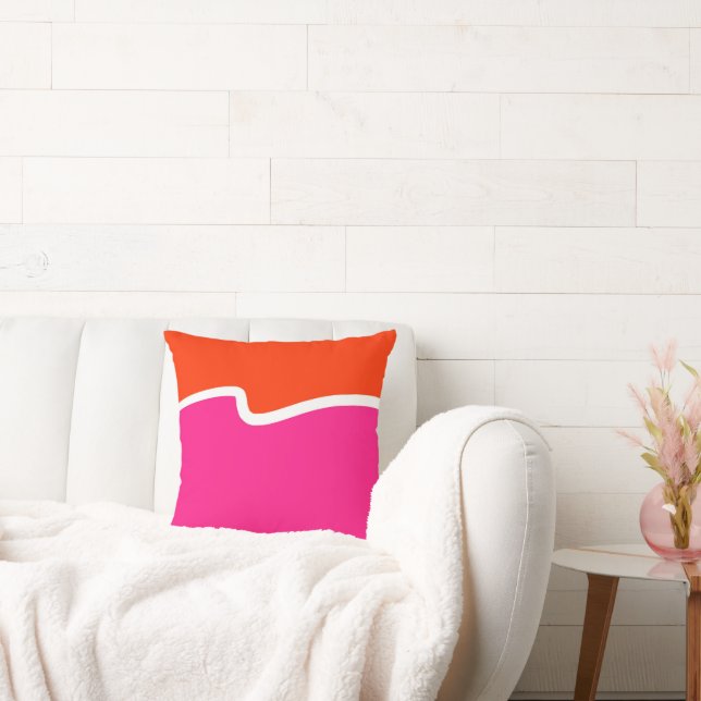 Hot Pink Orange White Colour Block    Cushion (Couch)
