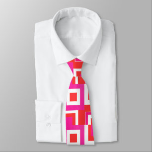 Hot Pink Orange White Colour Block Pattern Tie