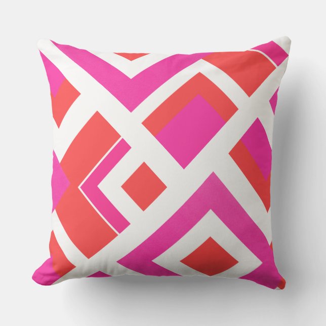 Hot Pink Orange White Geometric Block Cushion (Front)