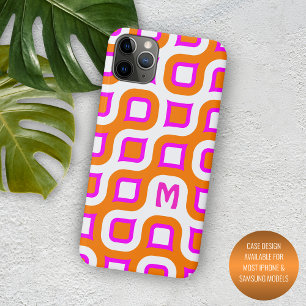 Hot Pink Orange White Midcentury Art Pattern