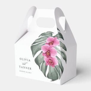 Hot Pink Orchids and Monstera Leaf Tropical Floral Favour Box