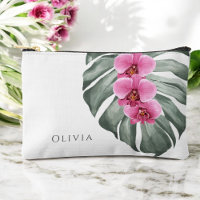 Hot Pink Orchids on Monstera Tropical Floral