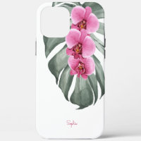 Hot Pink Orchids Tropical Floral with Your Name