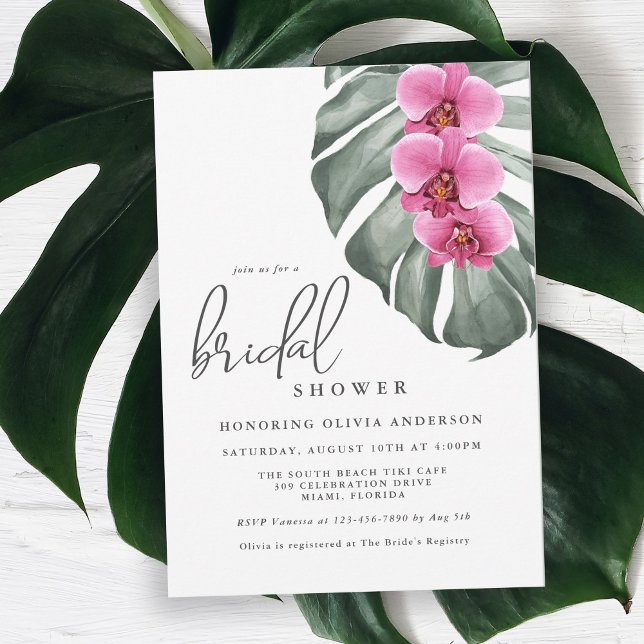 Hot Pink Orchids Tropical Paradise Bridal Shower Invitation (Creator Uploaded)
