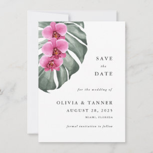 Hot Pink Orchids Tropical Paradise Save the Date Invitation