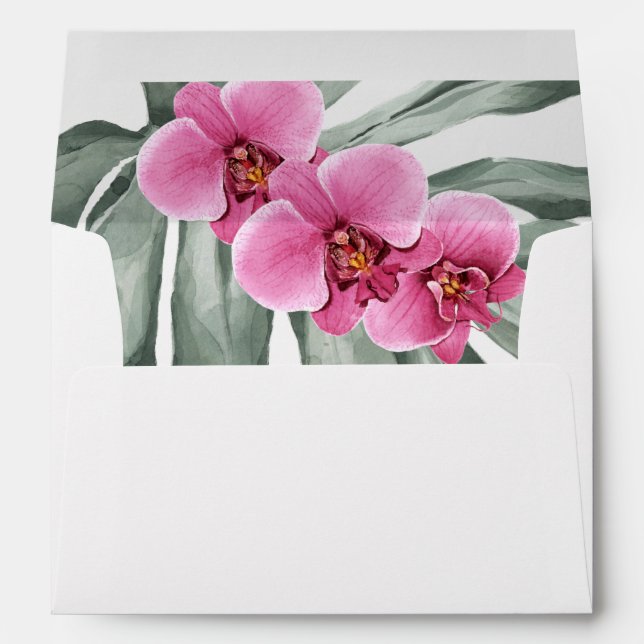Hot Pink Orchids Tropical with Return Address Envelope (Back (Bottom))