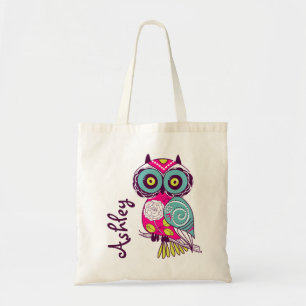 Hot Pink Ornate Floral Owl Personalised Tote Bag