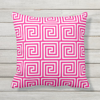 Hot Pink Outdoor Pillows Greek Key