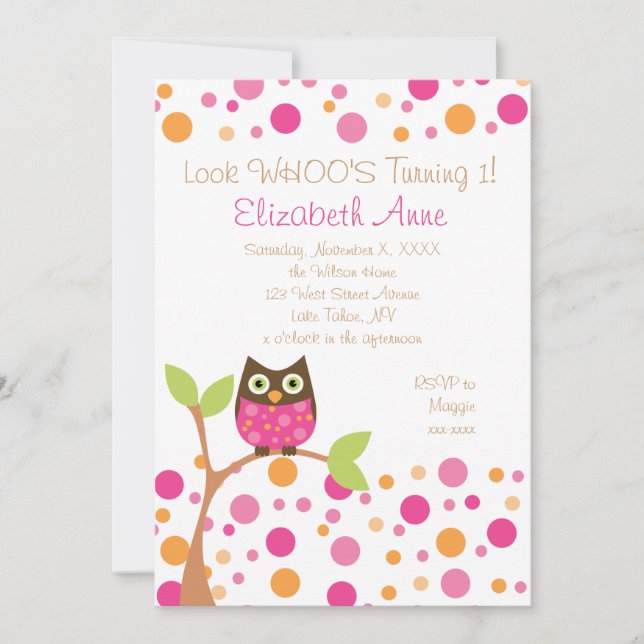 Hot Pink Owl Invitation (Front)