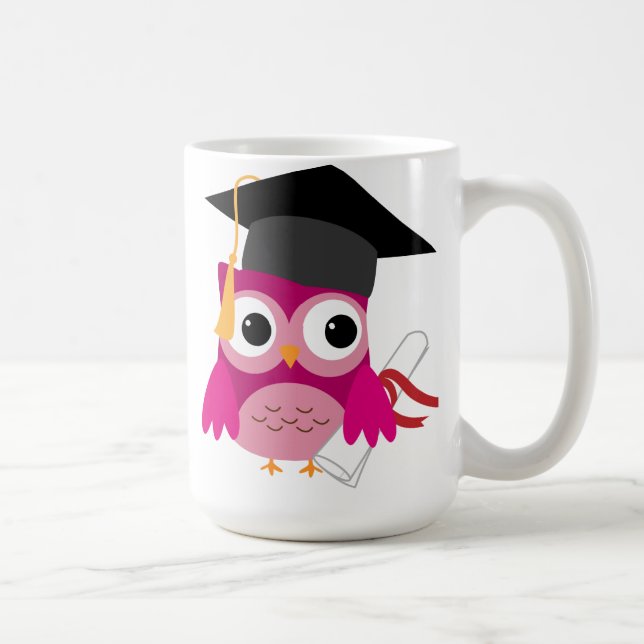 Hot Pink Owl with Diploma Graduation Mug (Right)