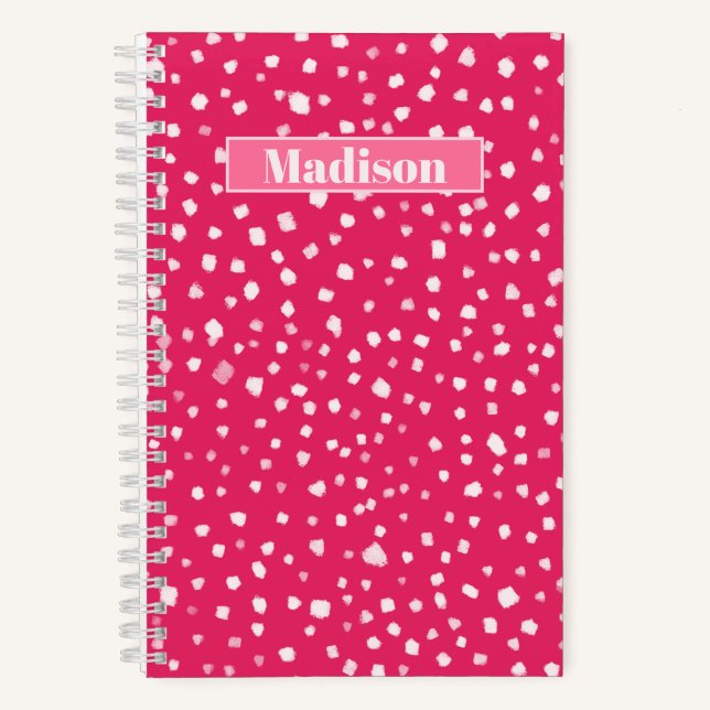 Hot Pink Painted Smudge Dots Personalised Notebook (Front)