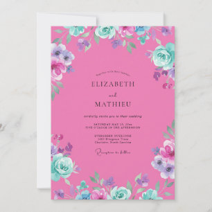Hot Pink Painted Wedding Invitation