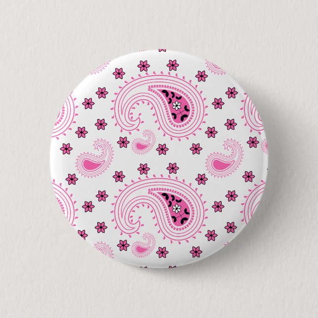 Hot Pink Paisley and Flowers Pattern 6 Cm Round Badge (Front)