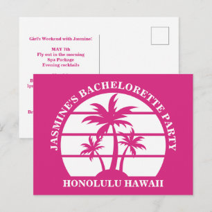 Hot Pink Palm Tree Custom Bachelorette Party Invitation Postcard