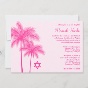 Hot Pink Palm Tree Tropical Bat Mitzvah Invitation