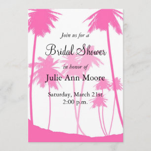 Hot Pink Palm Trees Tropical Bridal Shower Invitation