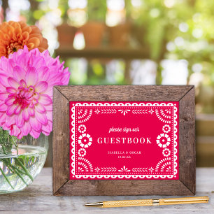 Hot Pink Papel Picado Wedding Guestbook Sign