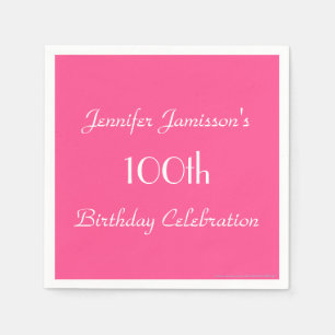 Hot Pink Paper Napkins, 100th Birthday Party Napkin