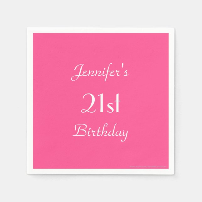 Hot Pink Paper Napkins, 21st Birthday Party Napkin (Front)
