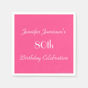 Hot Pink Paper Napkins, 80th Birthday Party Napkin