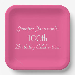 Hot Pink Paper Plates, 100th Birthday Party Plate