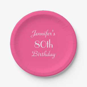 Hot Pink Paper Plates, 80th Birthday Party Paper Plate