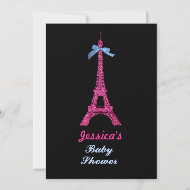 Hot Pink Paris Eiffel Tower Baby Shower party Invitation (Front)
