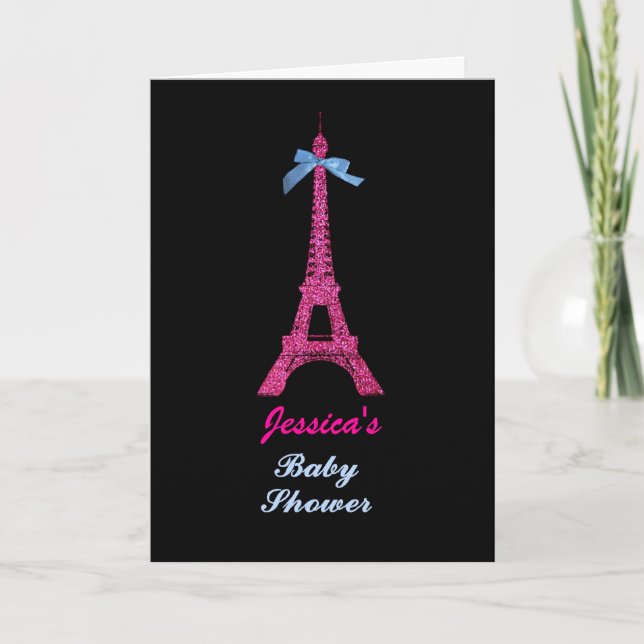 Hot Pink Paris Eiffel Tower Baby Shower party Invitation (Front)