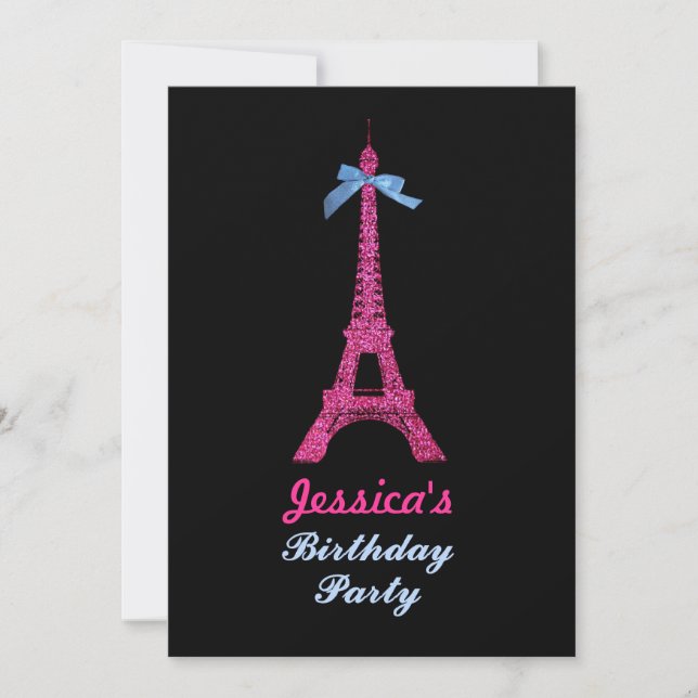 Hot Pink Paris Eiffel Tower Birthday Party Invite (Front)