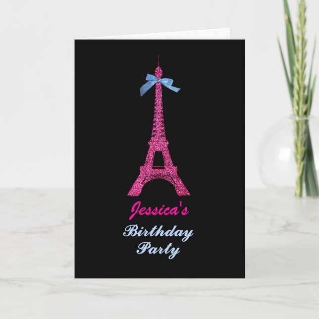 Hot Pink Paris Eiffel Tower Birthday Party Invite (Front)