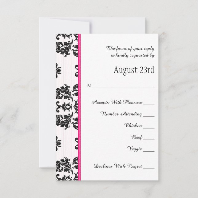 Hot Pink Parisian Eiffel Tower RSVP Wedding Card (Front)