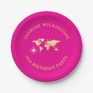 Hot Pink Passport Style 21st Birthday Party  Paper Plate