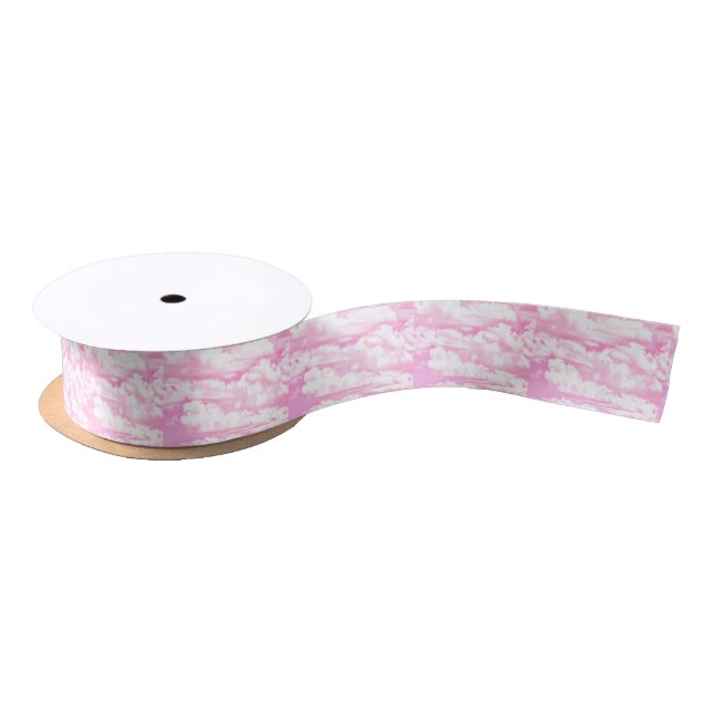 Hot Pink Pastel Clouds Satin Ribbon (Spool)