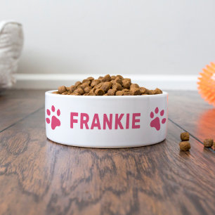 Hot Pink Paw Print Monogram Pet Name Bowl