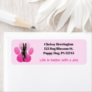 Hot Pink Pawprint On Pink / Belgian Malinois Dog Return Address Label