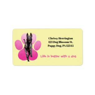 Hot Pink Pawprint On Yellow / Belgian Malinois Dog Label