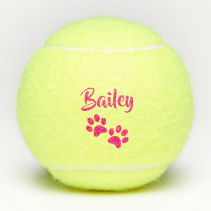 Hot Pink PawPrint Personalised Pet or Dog Name Toy Tennis Balls