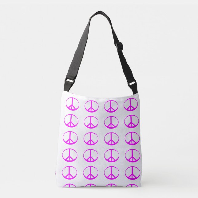 Hot Pink Peace Sign Crossbody Handbag (Front)