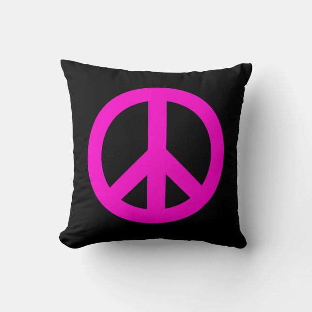 Hot Pink Peace Sign Throw Pillow (Front)