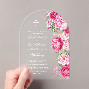 Hot Pink Peonies Arch Wedding Acrylic Invitations
