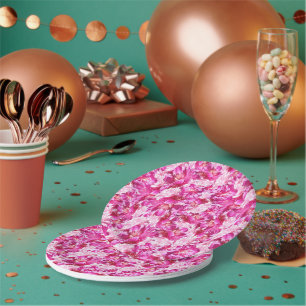 Hot Pink Peonies Floral Birthday Party Paper Plate