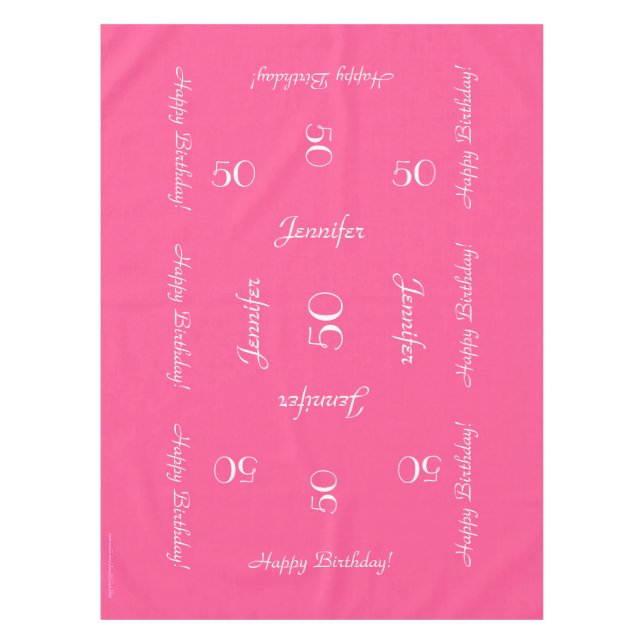 Hot Pink Personalised 50th Birthday Table Cloth (Front)