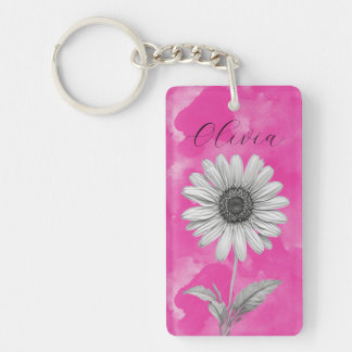 Hot Pink Personalised Daisy Key Ring