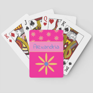 Hot Pink Personalised Floral Playing Cards