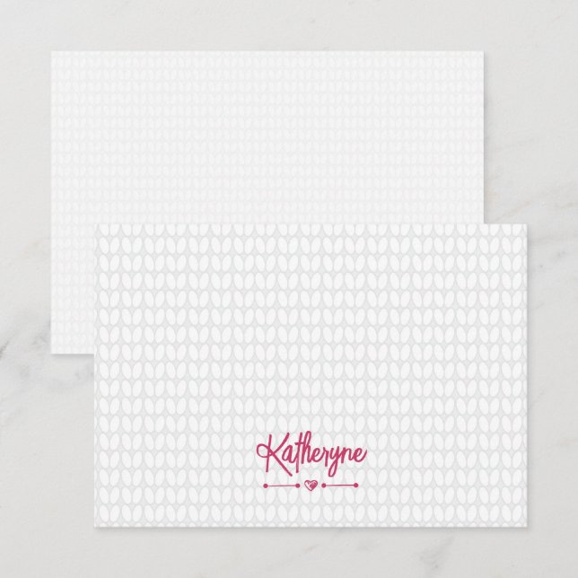 Hot Pink Personalised Knit Stitch Note Card (Front/Back)