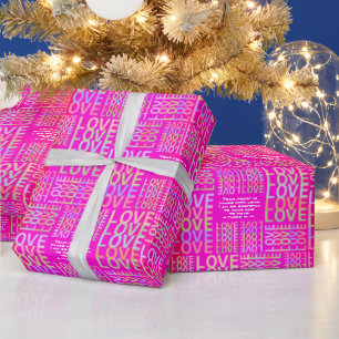 Hot Pink Personalised "LOVE" Typography Pattern  Wrapping Paper