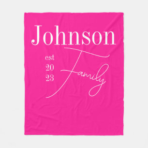 Hot Pink Personalised Modern Family Name Fleece Blanket