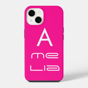 Hot Pink Personalised Monogram Name Modern iPhone 14 Case