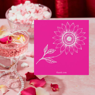 Hot Pink Personalised Square Sunflower Outline Thank You Card
